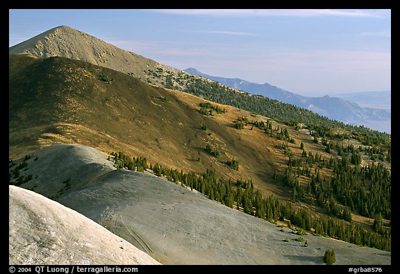 Multi-hued peaks, Snake range seen from Mt Washington, morning. Great Basin National Park, Nevada, USA.