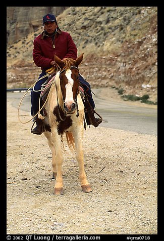 Havasu Indian on horse in Havasu Canyon. Grand Canyon National Park (color)