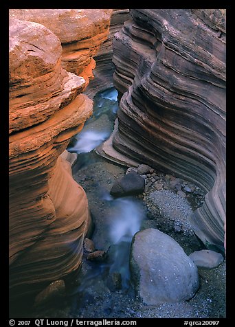 Red sandstone gorge carved by Deer Creek. Grand Canyon National Park, Arizona, USA.