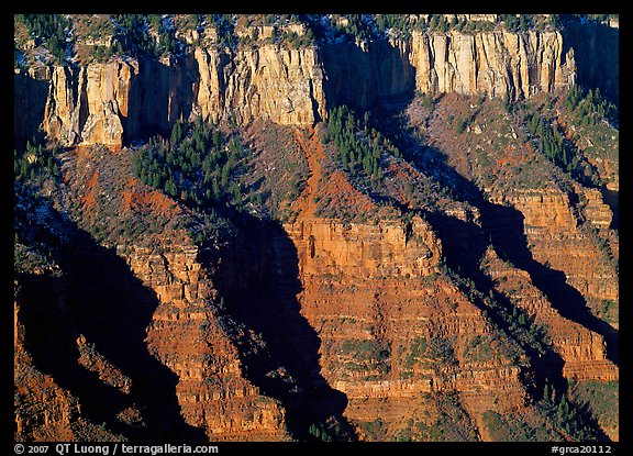 Canyon walls from Bright Angel Point, sunrise. Grand Canyon National Park, Arizona, USA.