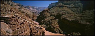 Colorado River flowing through gorge at narrowest point. Grand Canyon National Park (Panoramic color)