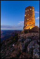 Indian Watchtower at Desert View, dusk. Grand Canyon National Park, Arizona, USA.