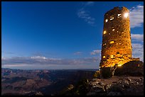 Desert View Watchtower at night. Grand Canyon National Park, Arizona, USA. (color)