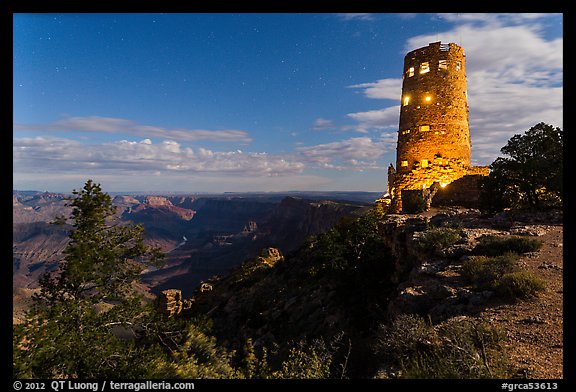 Mary Jane Colter Desert View Watchtower at night. Grand Canyon National Park (color)