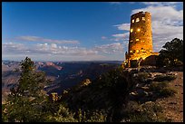 Mary Jane Colter Desert View Watchtower at night. Grand Canyon National Park, Arizona, USA. (color)