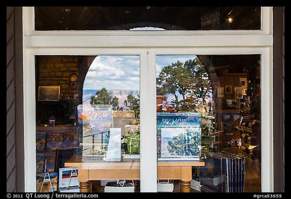 South Rim, Verkamp Visitor Center window reflexion. Grand Canyon National Park (color)