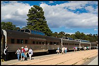 Passengers board Grand Canyon train. Grand Canyon National Park, Arizona, USA. (color)