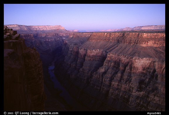 Narrow gorge of  Colorado River at Toroweap, dusk. Grand Canyon National Park, Arizona, USA.