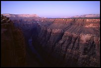 Narrow gorge of  Colorado River at Toroweap, dusk. Grand Canyon National Park, Arizona, USA.