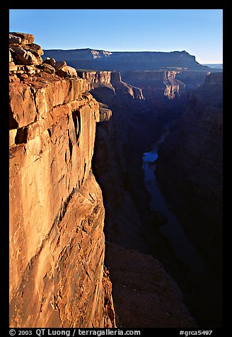 Vertical cliff and Colorado River at Toroweap. Grand Canyon National Park, Arizona, USA.