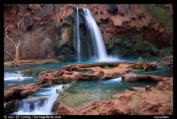 Travertine formations and Havasu falls. Grand Canyon National Park, Arizona, USA.