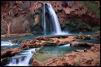 Travertine formations and Havasu falls. Grand Canyon National Park, Arizona, USA. (color)