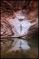 Sandstone spillway and reflection in pool, North Canyon. Grand Canyon National Park, Arizona, USA.