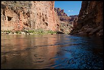 Colorado River flowing between steep cliffs in Marble Canyon. Grand Canyon National Park, Arizona, USA.