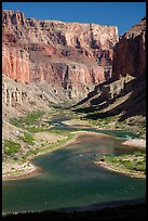 Distant rafts on the Colorado River. Grand Canyon National Park, Arizona, USA.