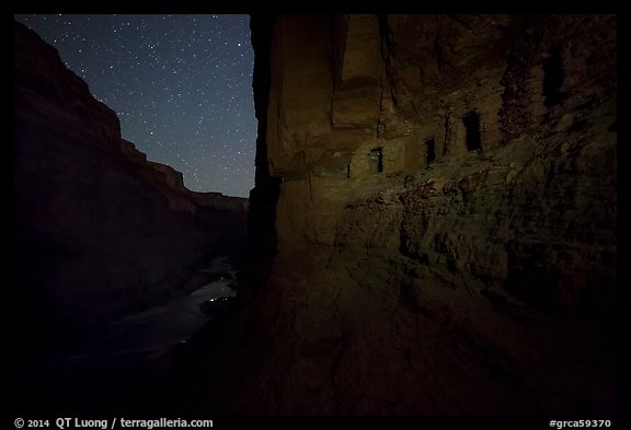 Ancient Nankoweap granaries above the Colorado River at night. Grand Canyon National Park, Arizona, USA.