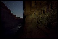 Ancient Nankoweap granaries above the Colorado River at night. Grand Canyon National Park, Arizona, USA.
