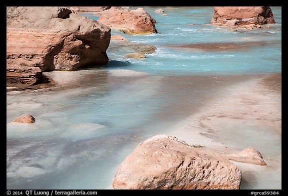 Little Colorado River with turquoise waters caused by alkalinity, and dissolved calcium carbonate. Grand Canyon National Park (color)