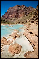 Little Colorodo River with turqouise waters in the spring below Chuar Butte. Grand Canyon National Park, Arizona, USA.