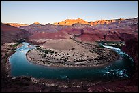 Colorado River bend at Unkar Rapids, sunrise. Grand Canyon National Park, Arizona, USA.