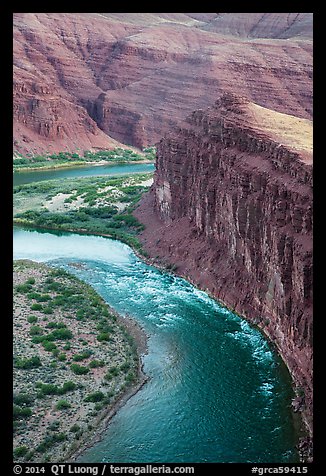 Unkar Rapids and Colorado River from above. Grand Canyon National Park (color)