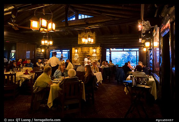 Dining room in evening, El Tovar. Grand Canyon National Park (color)