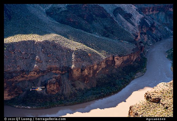 Helicopter at bottom of Grand Canyon, Whitmore Wash. Grand Canyon National Park (color)