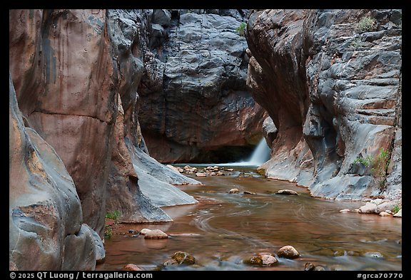 The clear water of Shinumo Creek flows through polished schist narrows. Grand Canyon National Park (color)