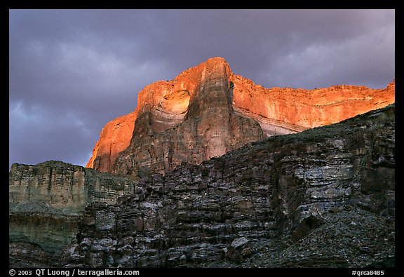 Canyon walls seen from Tapeats Creek, sunset. Grand Canyon National Park, Arizona, USA.