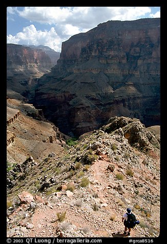 Solo Backpacker above Thunder River. Grand Canyon National Park (color)