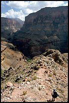 Solo Backpacker above Thunder River. Grand Canyon National Park, Arizona, USA. (color)