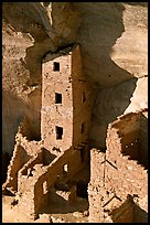 Square Tower house, tallest ruin in Mesa Verde, late afternoon. Mesa Verde National Park, Colorado, USA.