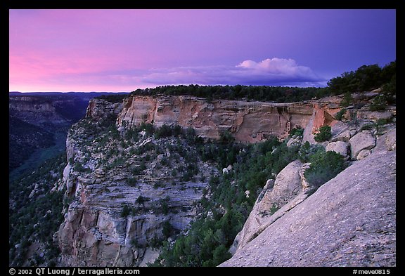 Square Tower house and Long Mesa, dusk. Mesa Verde National Park (color)