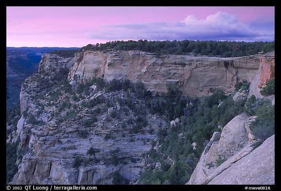 Square Tower house and Long Mesa, dusk. Mesa Verde National Park, Colorado, USA.