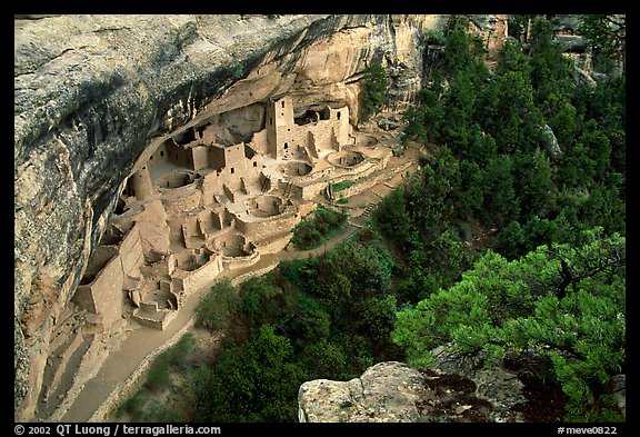 Cliff Palace from above, late afternoon. Mesa Verde National Park (color)