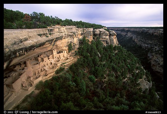Cliff Palace and Chaplin Mesa, late afternoon. Mesa Verde National Park (color)