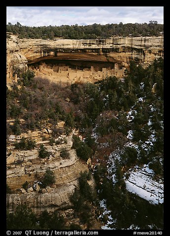 Cliff Palace seen from across valley in winter. Mesa Verde National Park, Colorado, USA.