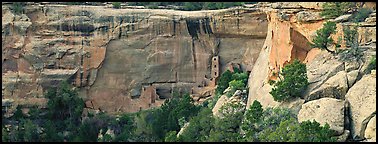 Cliffs and Ancestral pueblo ruin. Mesa Verde National Park (Panoramic color)