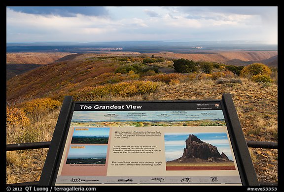 Grandest View sign. Mesa Verde National Park, Colorado, USA.