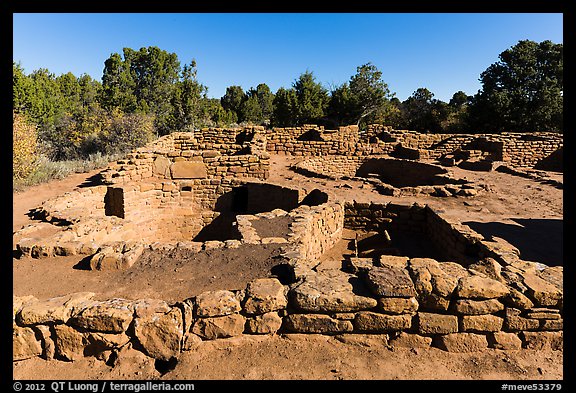 Ancestral Puebloan village with multiple rooms and kivas. Mesa Verde National Park (color)