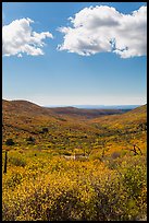 Clouds and landscape with fall colors. Mesa Verde National Park, Colorado, USA.