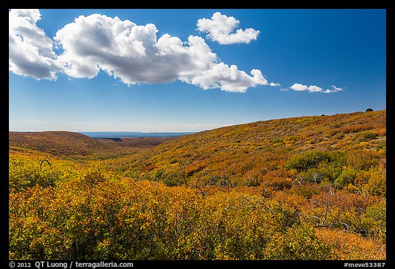 Clouds and slopes with autumn colors. Mesa Verde National Park, Colorado, USA.