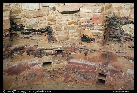 Kiva detail with multicolored original plaster. Mesa Verde National Park, Colorado, USA.