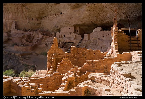 Ruined Anasazi pueblo walls, Long House. Mesa Verde National Park (color)