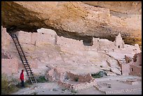 Visitor looking, Long House. Mesa Verde National Park ( color)