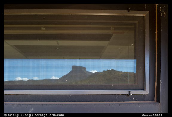 Park Point Visitor Center window reflexion. Mesa Verde National Park, Colorado, USA.