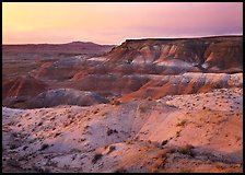 Badlands at sunset, Painted Desert. Petrified Forest National Park, Arizona, USA.