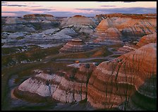 Blue Mesa basin at sunset. Petrified Forest National Park, Arizona, USA.