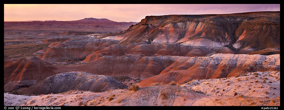 Painted Desert badlands at sunset. Petrified Forest National Park (color)