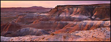 Painted Desert badlands at sunset. Petrified Forest National Park, Arizona, USA.